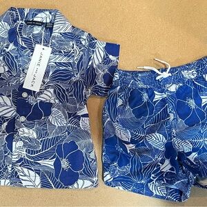 Janie and Jack Navy and White Floral Baby Set